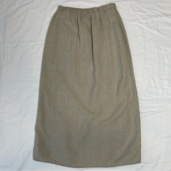 Flax Light Brown Linen Maxi Skirt | Elastic Waist | High Slit | EUC | Medium - Picture 2 of 8